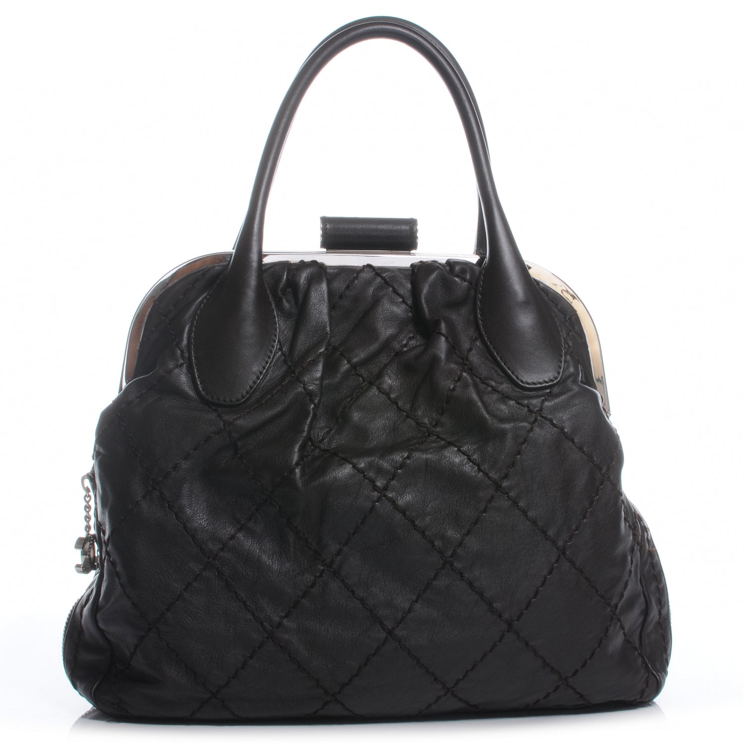 Chanel Lambskin Expandable Stitched Frame Top Bag Dark Brown 1 of 8