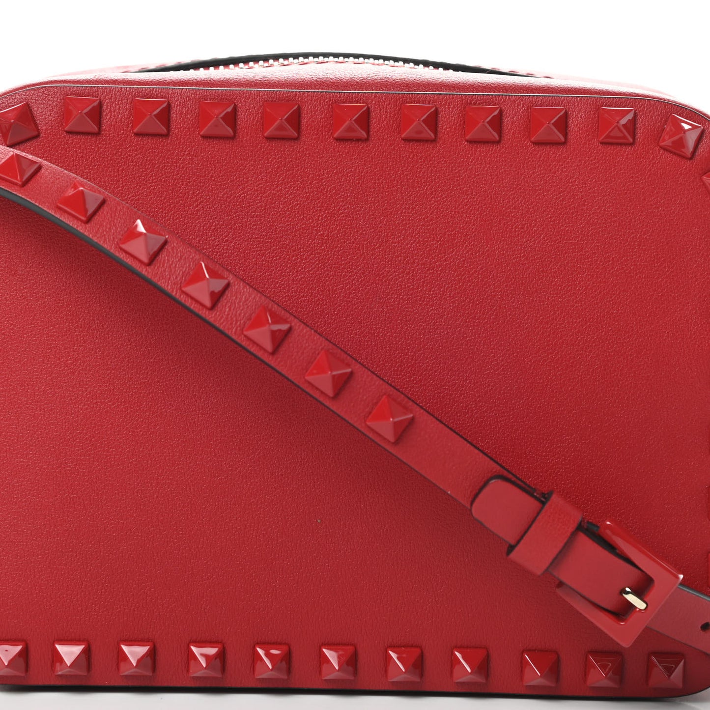 Calfskin Monochrome Rockstud Camera Crossbody Bag Rosso Valentino