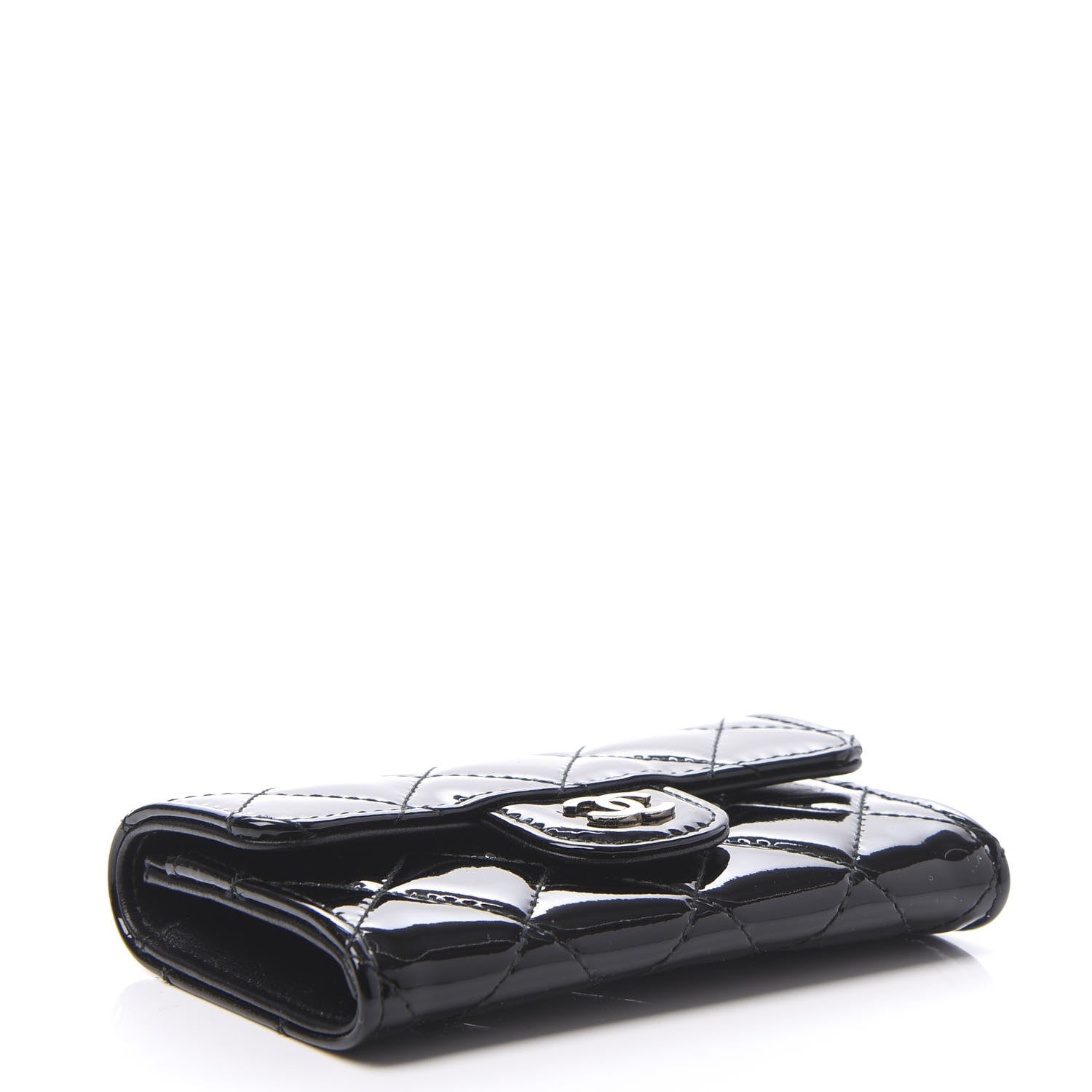Chanel Patent Quilted Flap Card Holder Wallet Black 3 of 11
