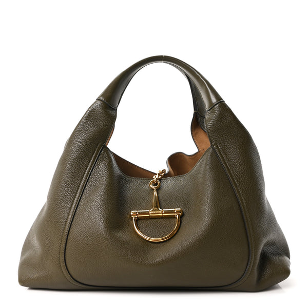 Gucci Grained Calfskin Softbit Maxi Shoulder Bag Forest Green