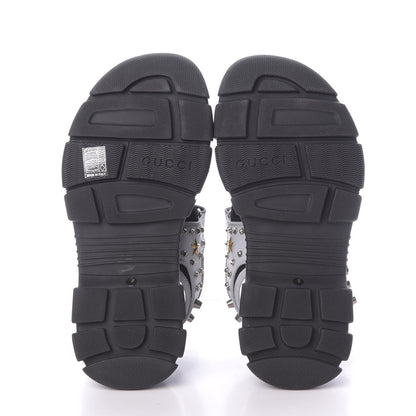 Gucci Technical Canvas Calfskin Reflective Studded Mens Aguru Sandals 8 Silver Black 7 of 10