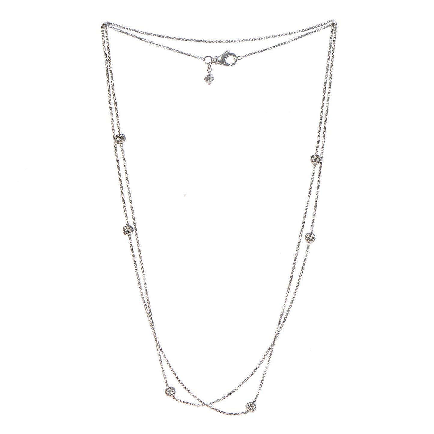 Sterling Silver Diamond 4.5mm Bead Station Necklace 36