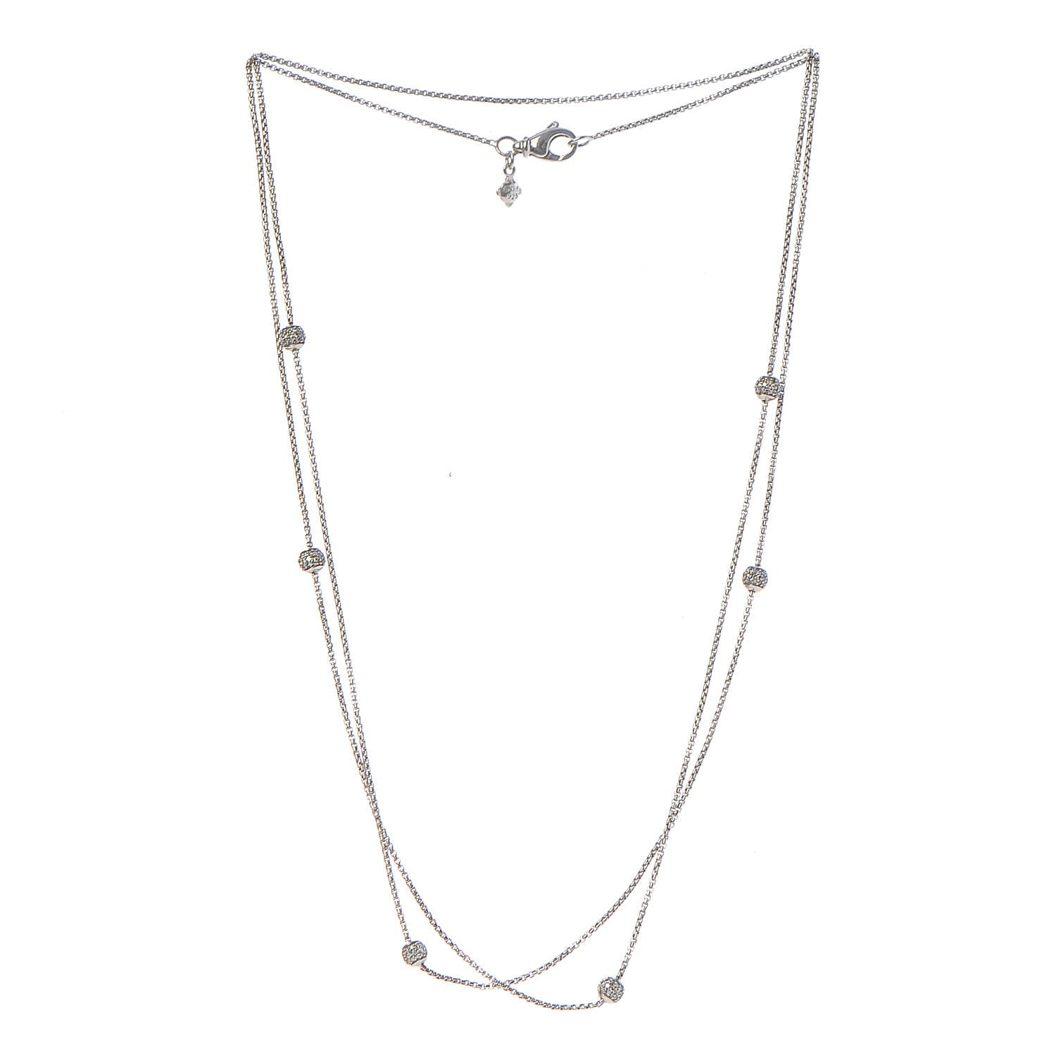 David Yurman Sterling Silver Diamond 4.5mm Bead Station Necklace 36 3 of 4