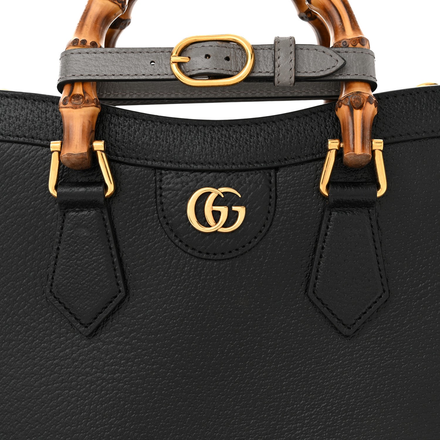 Gucci Textured Dollar Calfskin Web Small Diana Tote Bag Black Dusty Grey 7 of 9