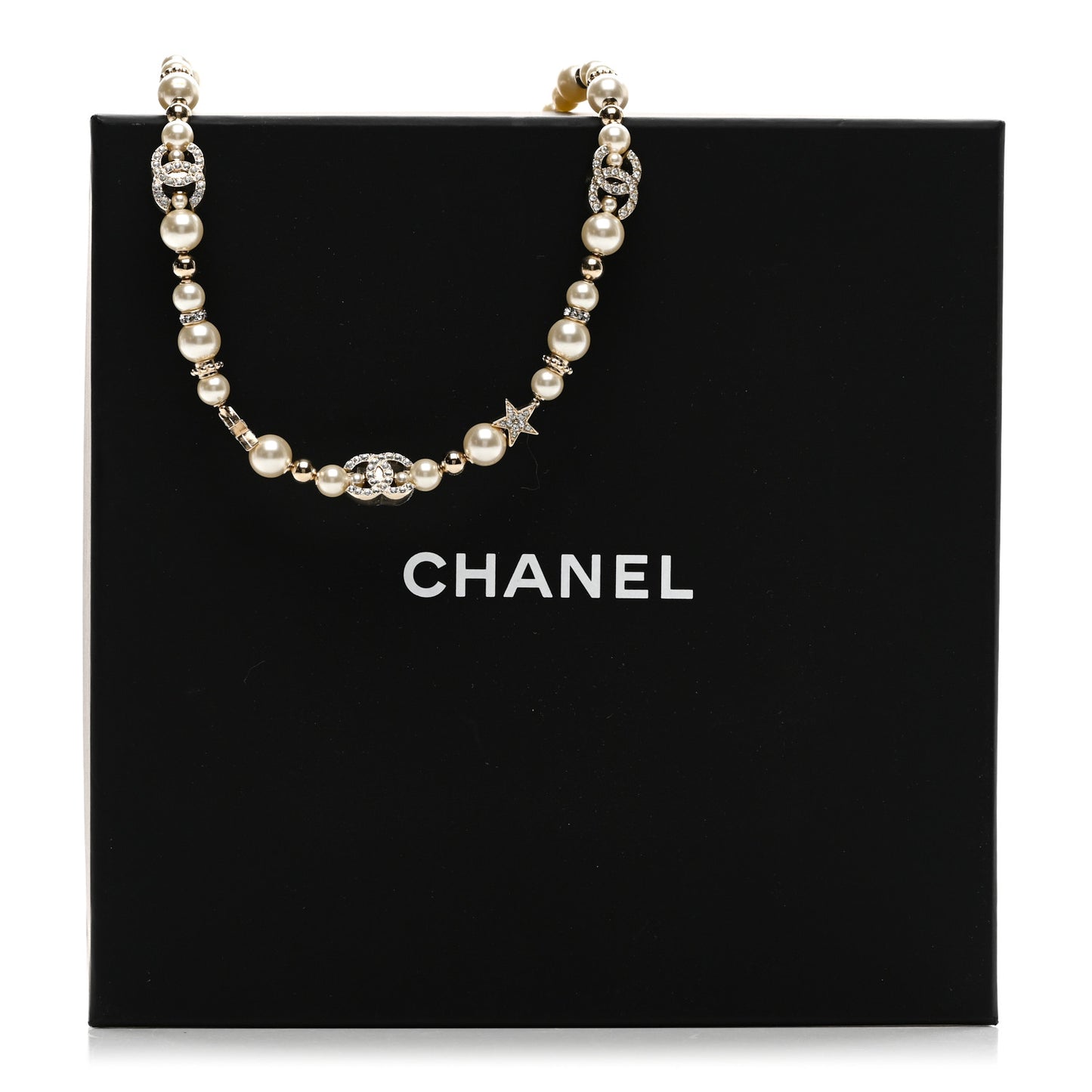 Metal Crystal Pearl CC Star Short Pendant Necklace Gold