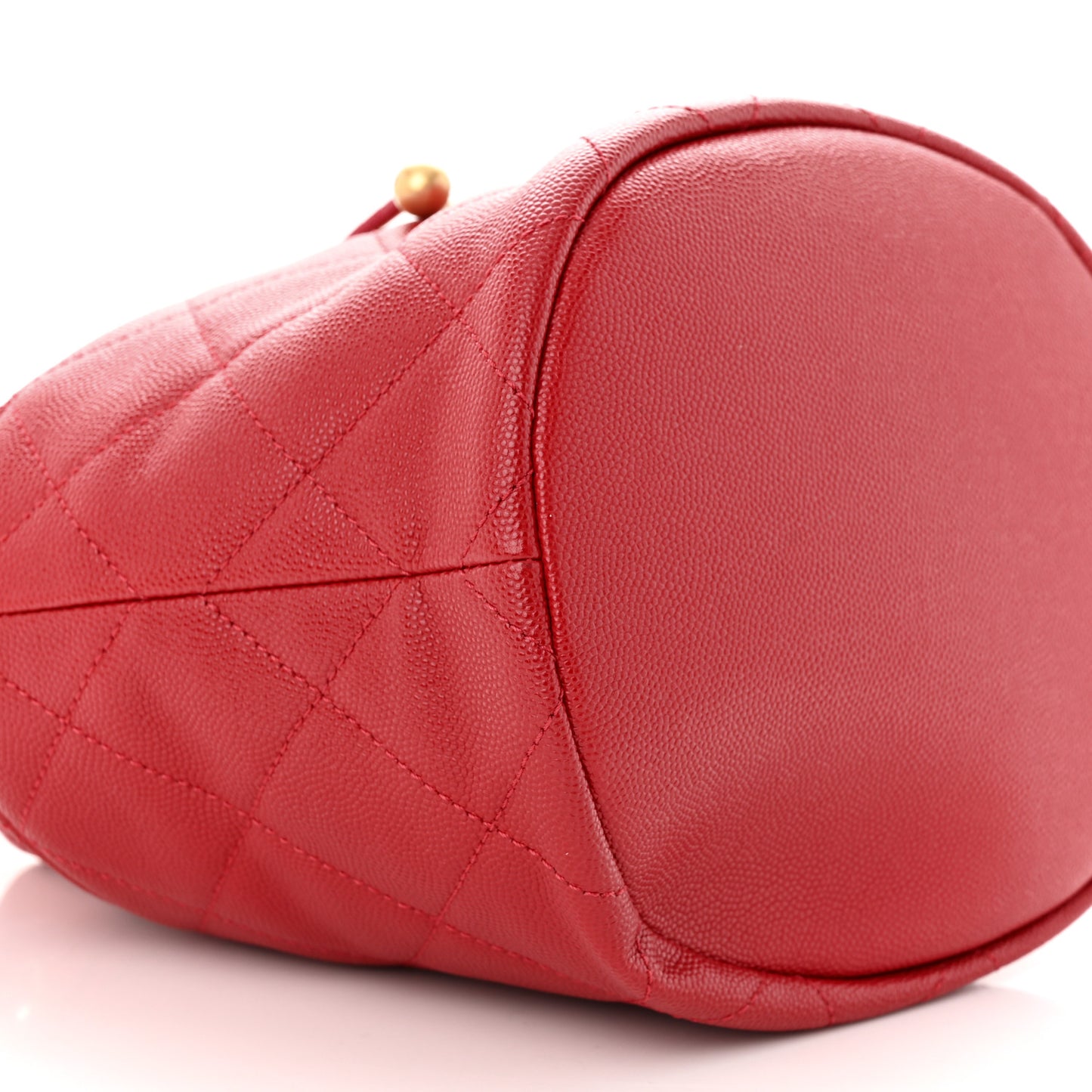 Caviar Suede Quilted Drawstring Bucket Bag Dark Red