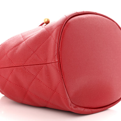 Chanel Caviar Suede Quilted Drawstring Bucket Bag Dark Red 9 of 11