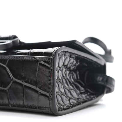 Balenciaga Shiny Calfskin Monochrome Crocodile Embossed Hourglass Top Handle Bag Mini Black 7 of 7