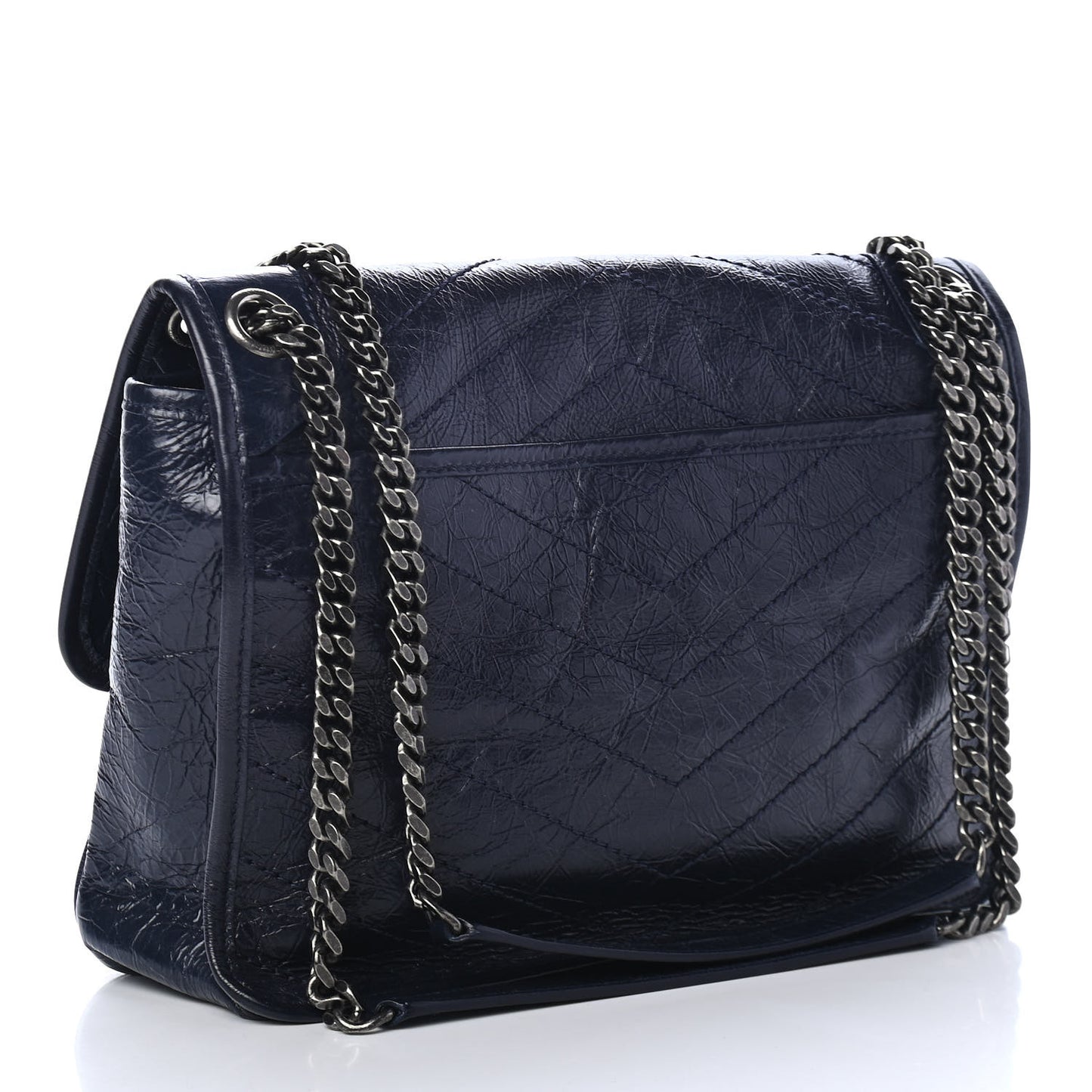 Crinkled Calfskin Matelasse Monogram Medium Niki Chain Satchel Deep Marine