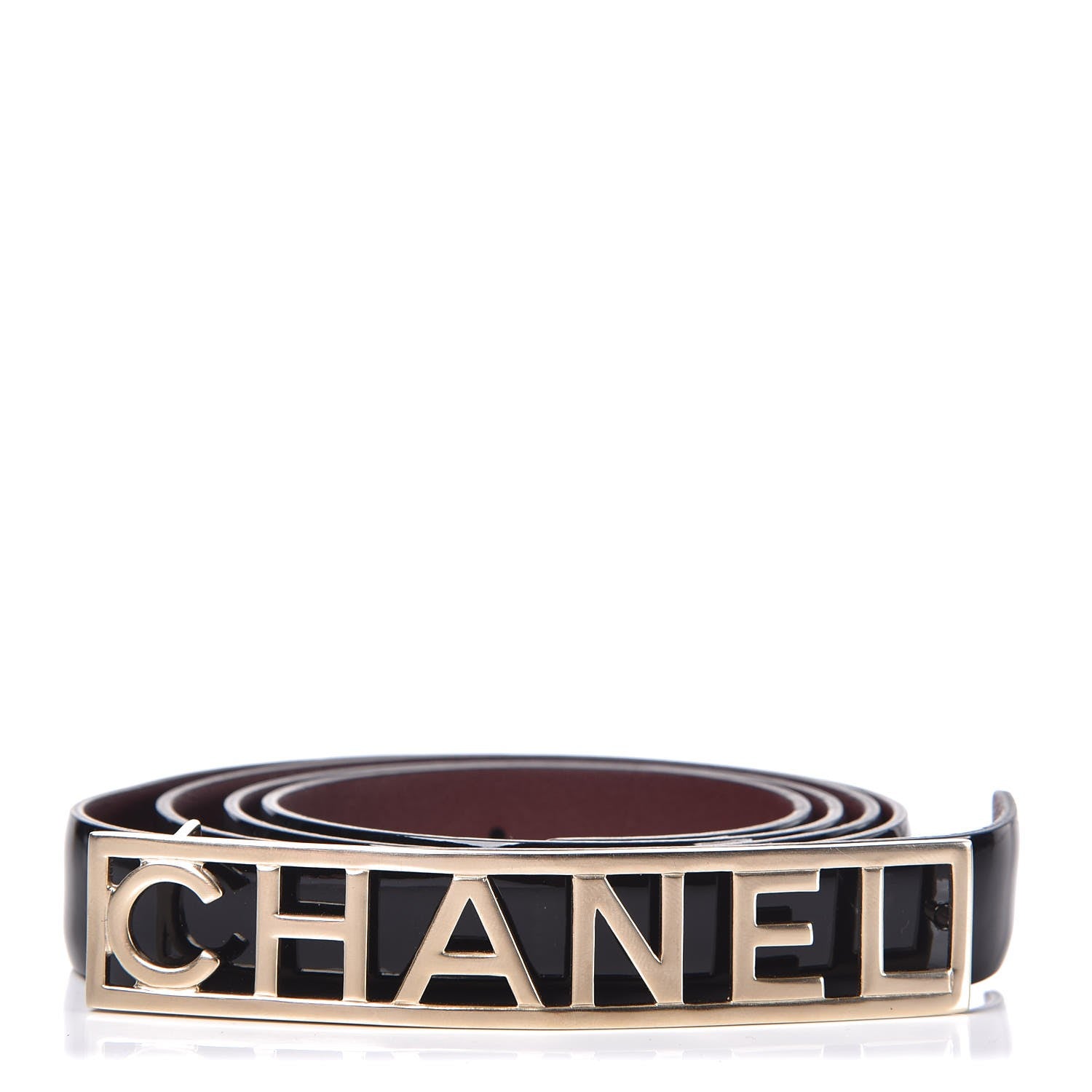 Chanel Patent Calfskin Logo Skinny Belt 95 38 Black 1 of 5