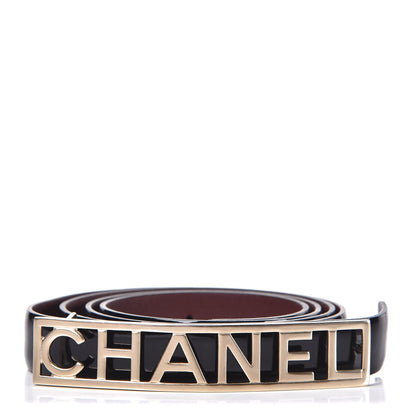 Chanel Patent Calfskin Logo Skinny Belt 95 38 Black 1 of 5