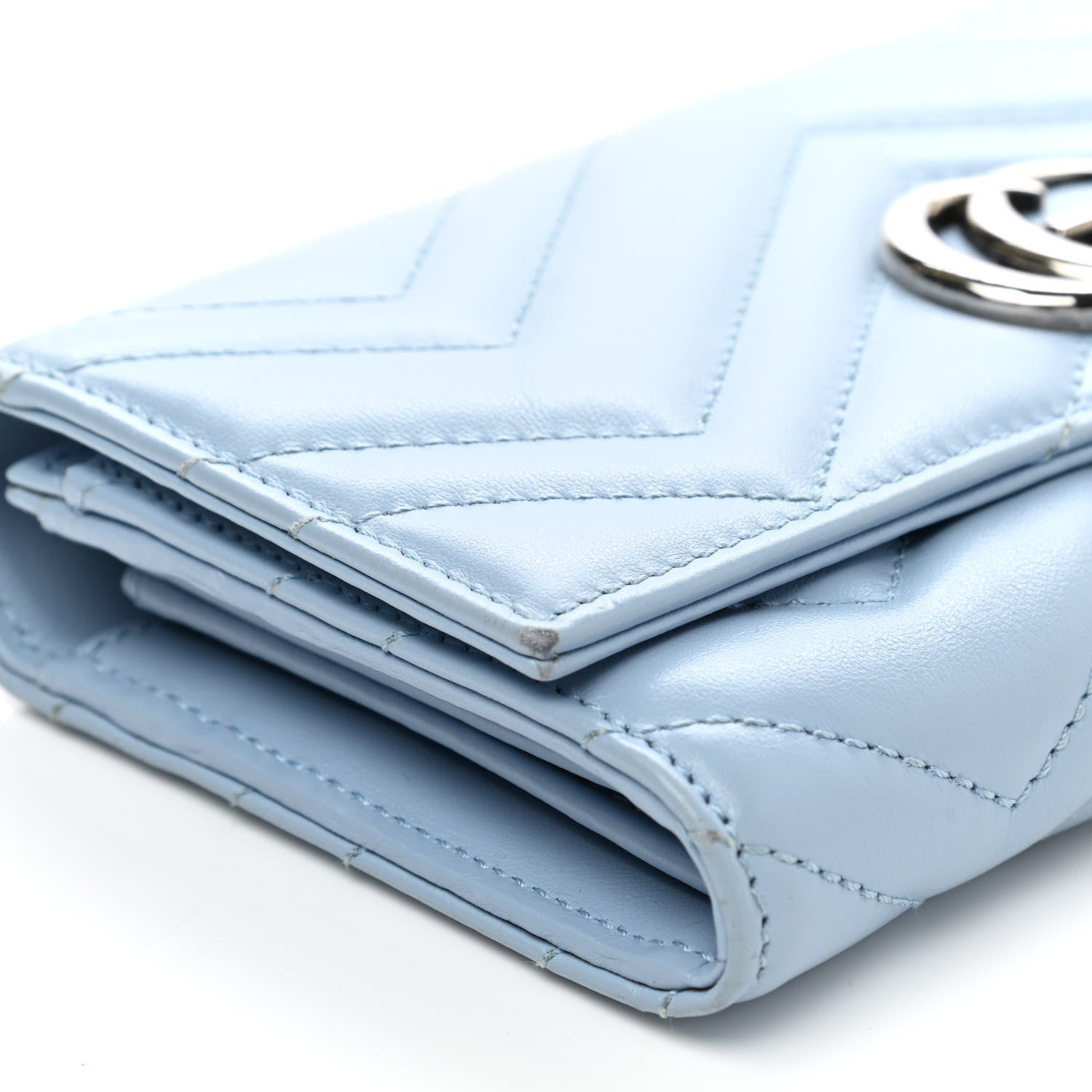 Gucci Calfskin Matelasse GG Marmont Continental Wallet Porcelain Light Blue 8 of 9