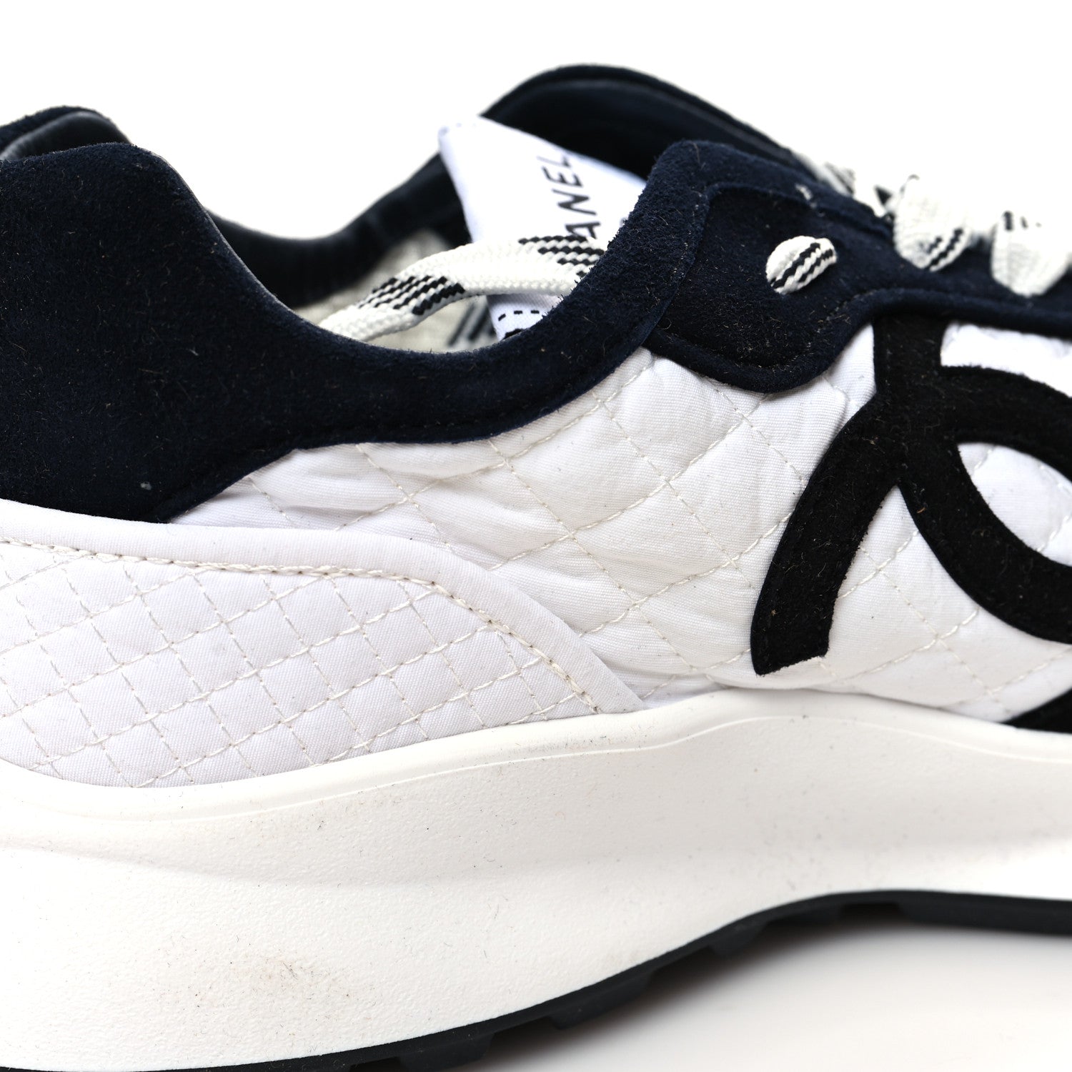 Chanel Fabric Suede Kidskin CC Sneakers 39.5 Navy White 9 of 9
