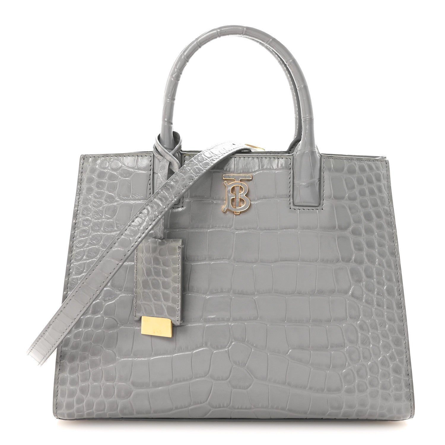 Burberry Crocodile Embossed Calfskin Mini Frances Tote Cloud Grey 1 of 9