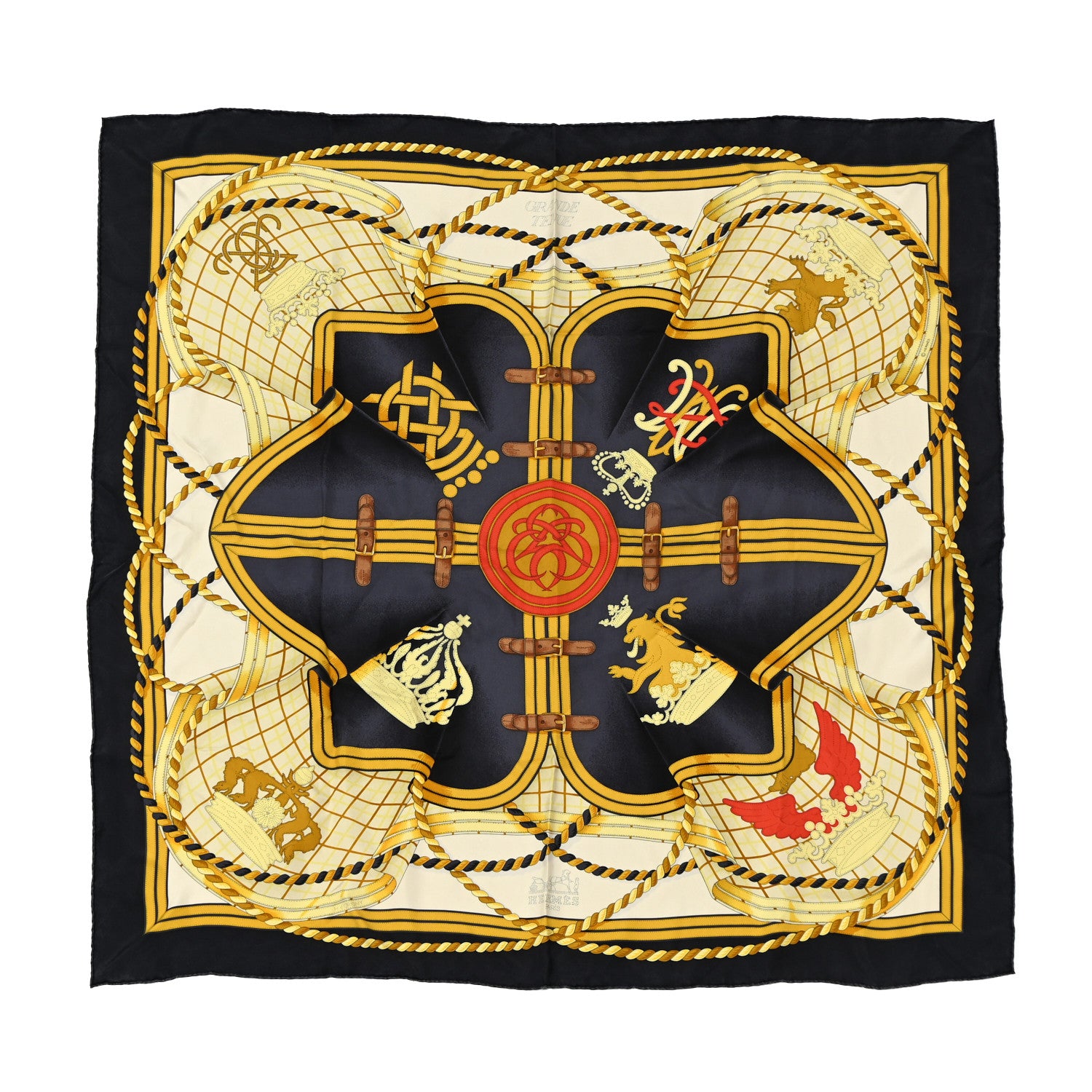 Hermes Silk Grande Tenue Scarf Wash 90 Black Cream Gold 1 of 4