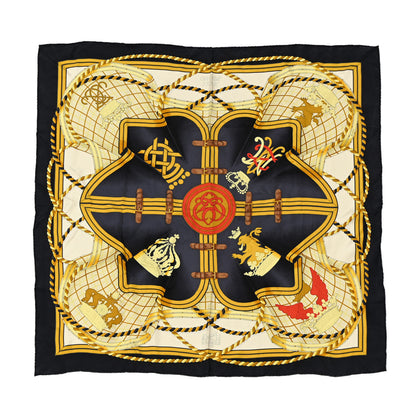Hermes Silk Grande Tenue Scarf Wash 90 Black Cream Gold 1 of 4