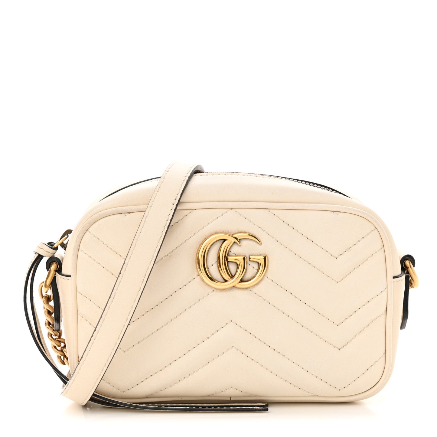 Calfskin Matelasse Mini GG Marmont Chain Shoulder Bag White