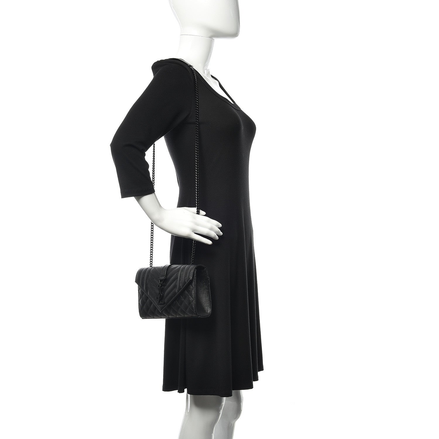 Saint Laurent Grain De Poudre Textured Mixed Matelasse Triquilt Small Monogram Satchel Black 2 of 9