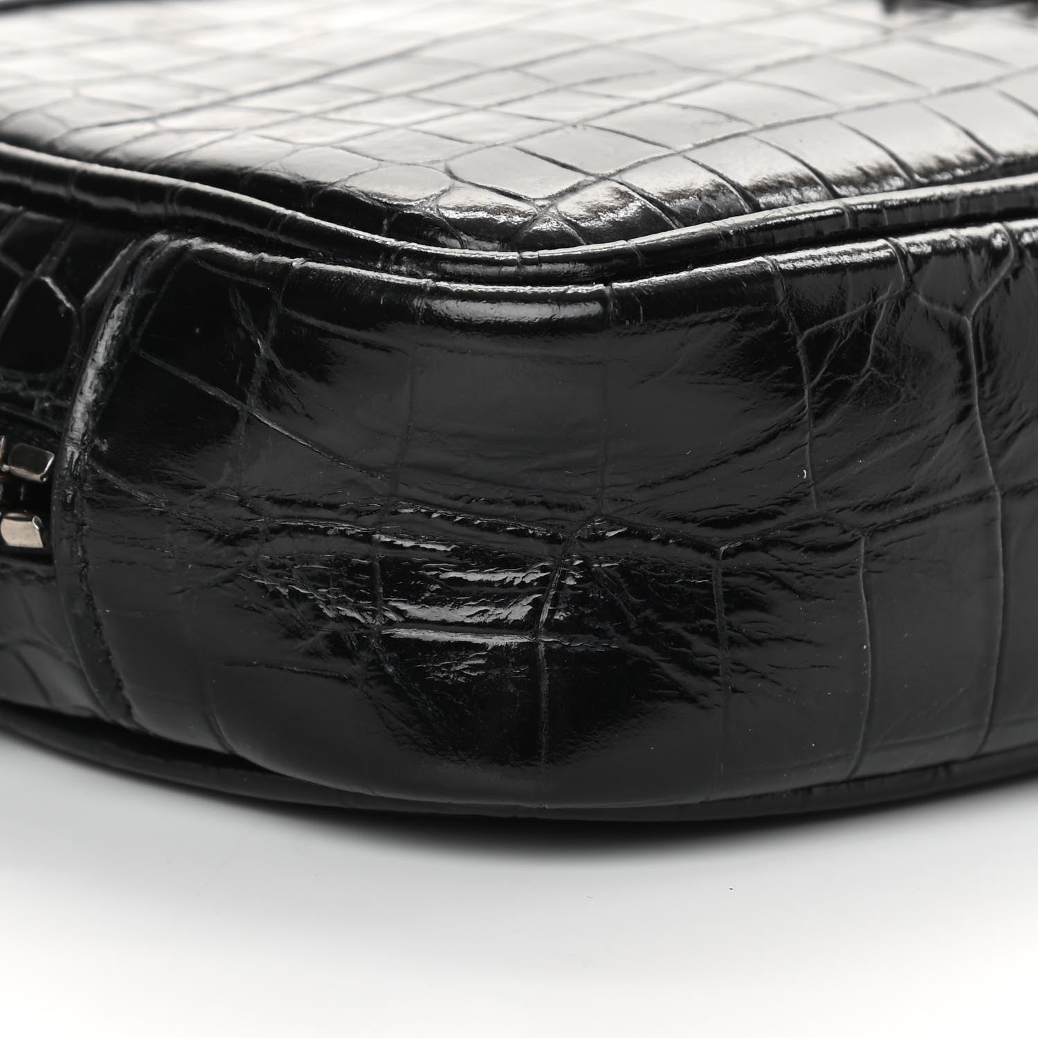 Saint Laurent Calfskin Crocodile Embossed Monogram Mini Lou Camera Bag Black 9 of 15