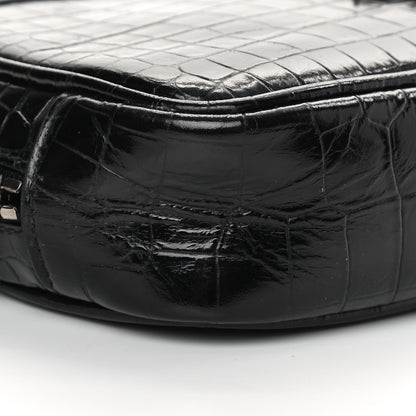 Saint Laurent Calfskin Crocodile Embossed Monogram Mini Lou Camera Bag Black 9 of 15