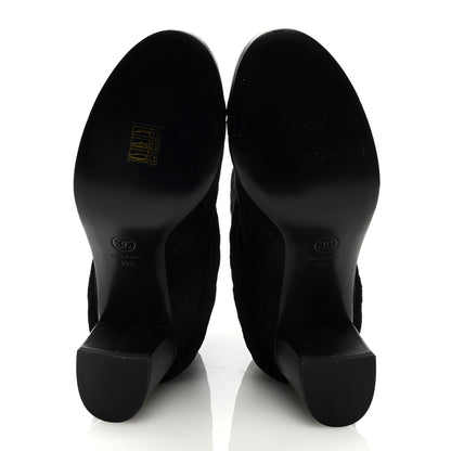 Chanel Suede Quilted Foldover CC Heart Short Boots 40.5 Black 5 of 8