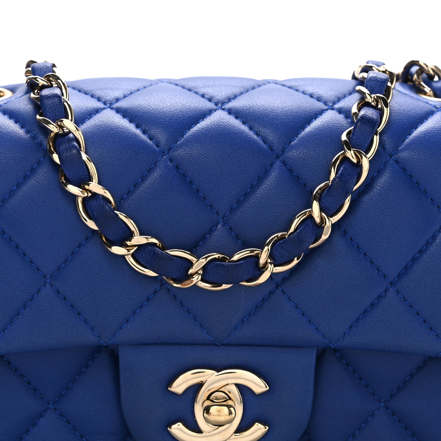Lambskin Quilted Mini Rectangular Flap Blue