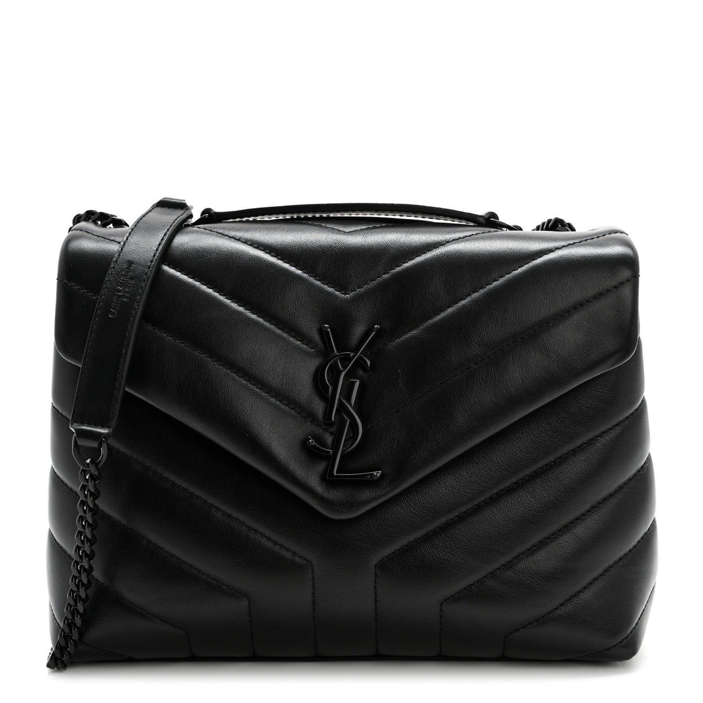 Calfskin Y Quilted Monogram Monochrome Small Loulou Chain Satchel Black