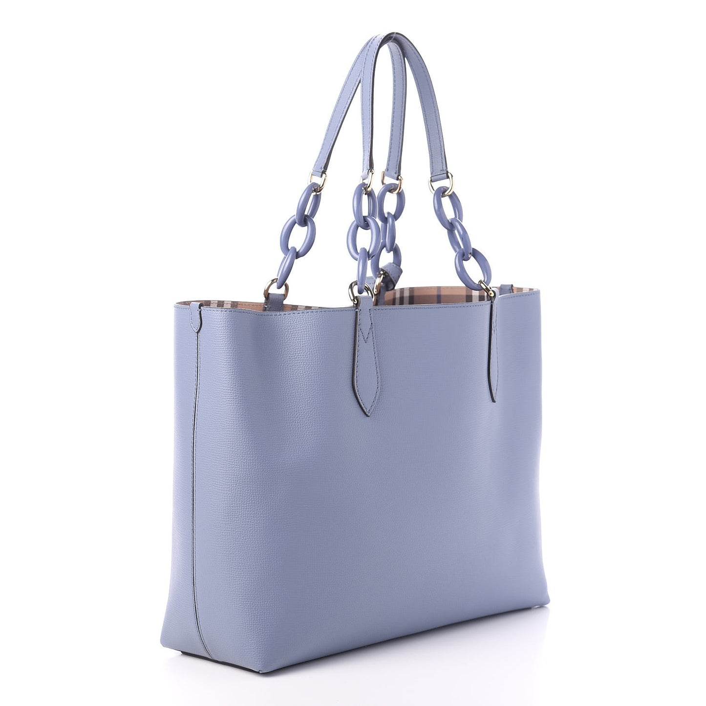 Calfskin Haymarket Check Medium Reversible Tote Slate Blue