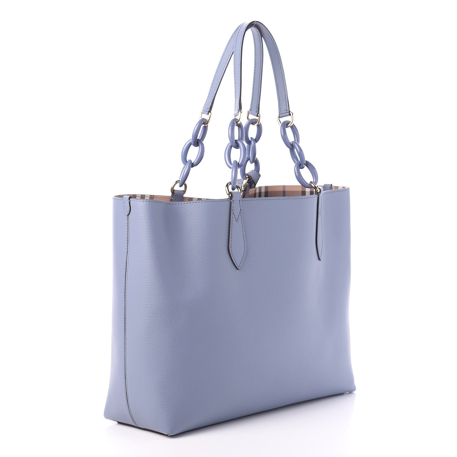 Burberry Calfskin Haymarket Check Medium Reversible Tote Slate Blue 4 of 17