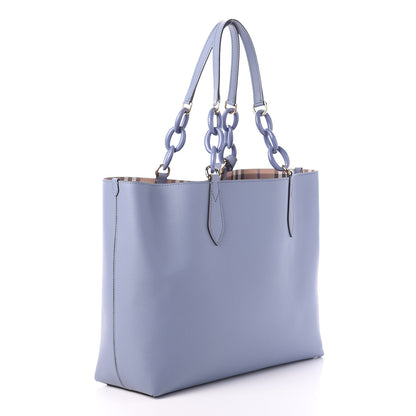 Burberry Calfskin Haymarket Check Medium Reversible Tote Slate Blue 4 of 17