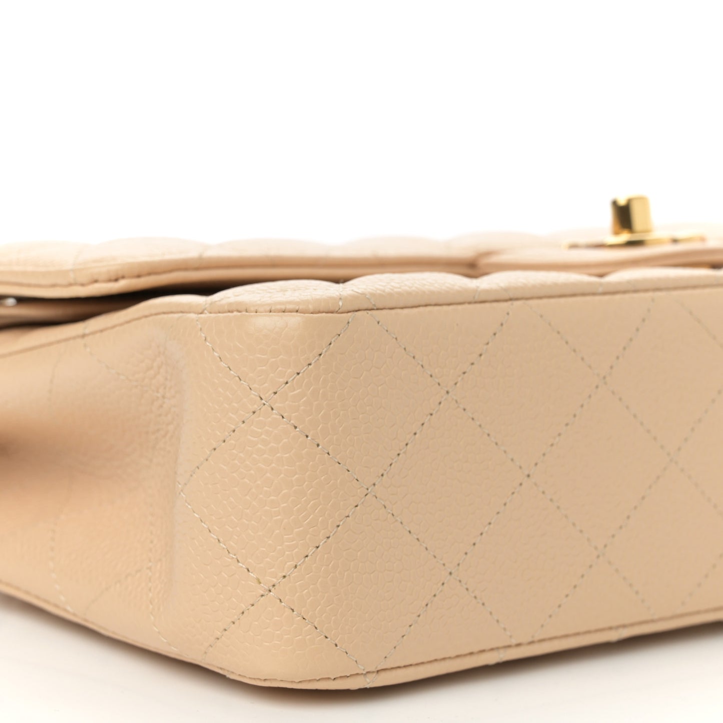 Caviar Quilted Medium Double Flap Beige