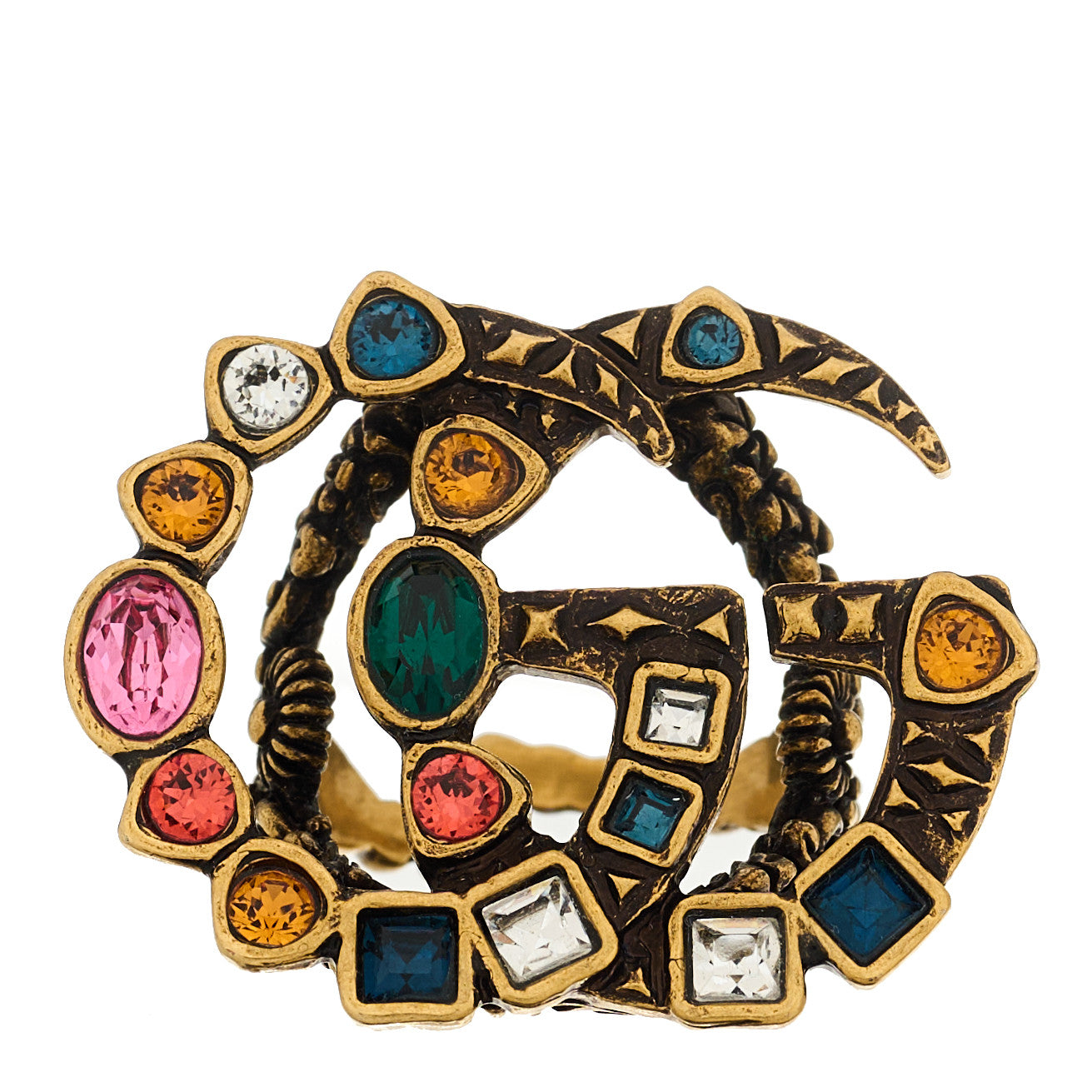 Crystal Double G Ring M Multicolor