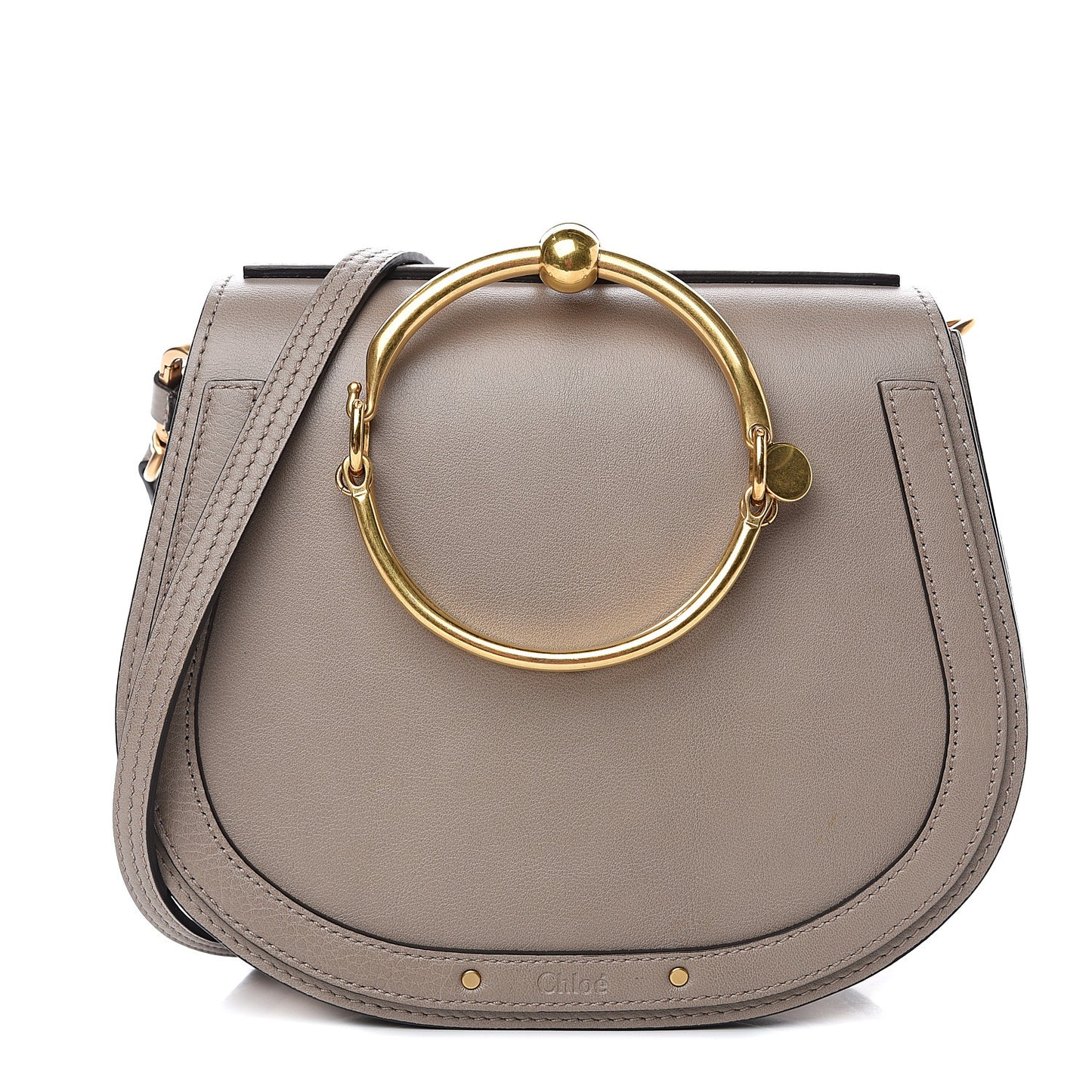 Calfskin Suede Medium Nile Bracelet Bag Motty Grey