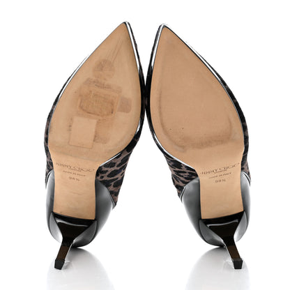 Jimmy Choo Pony Hair Patent Calfskin Leopard Print Rudy Cap Toe Pumps 38.5 Black Multicolor 5 of 8