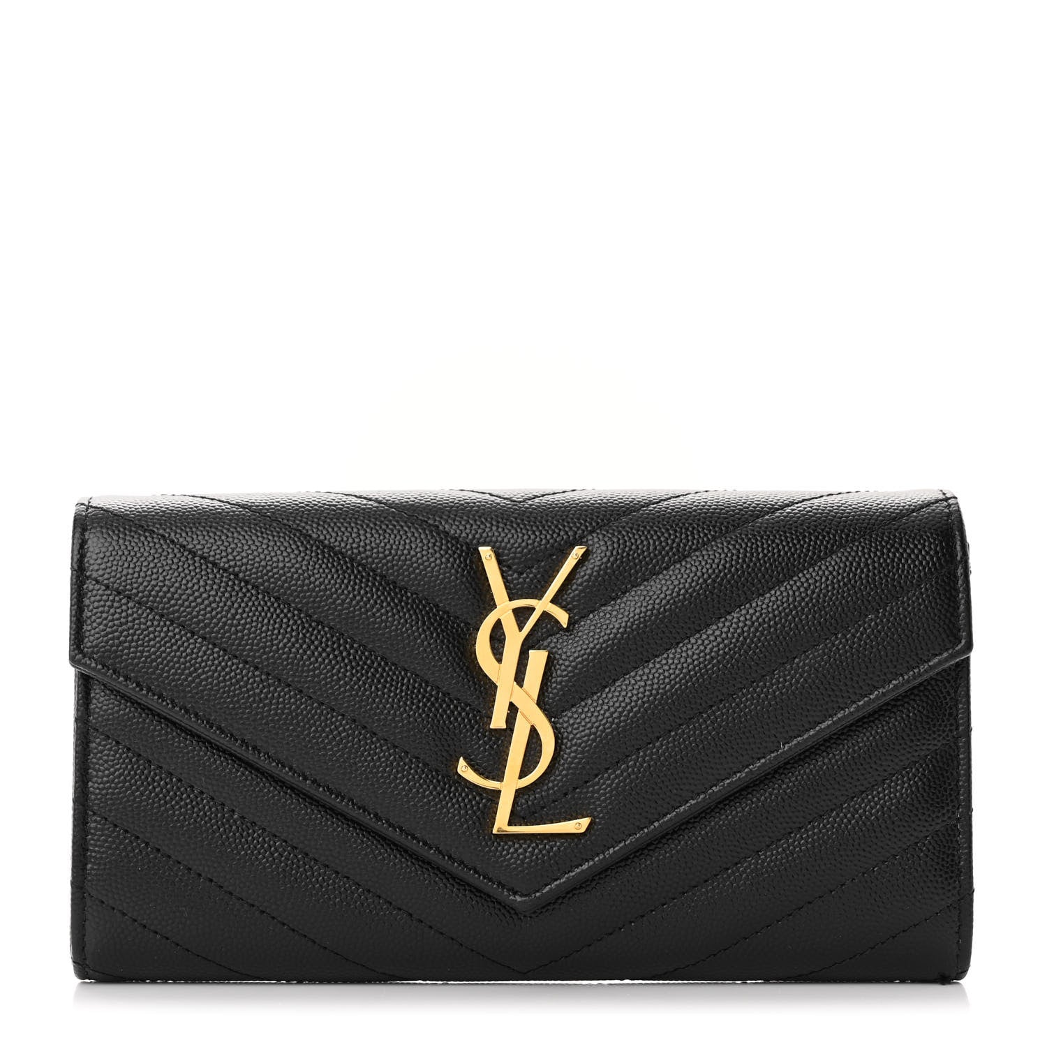 Saint Laurent Grain De Poudre Matelasse Chevron Monogram Flap Wallet Black 1 of 12