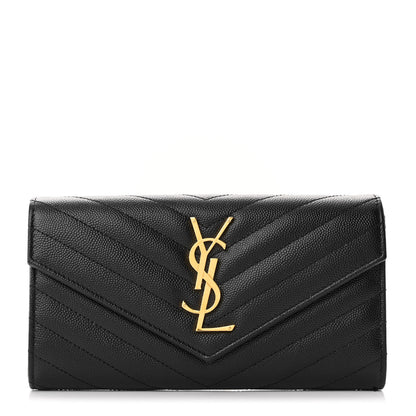 Saint Laurent Grain De Poudre Matelasse Chevron Monogram Flap Wallet Black 1 of 12