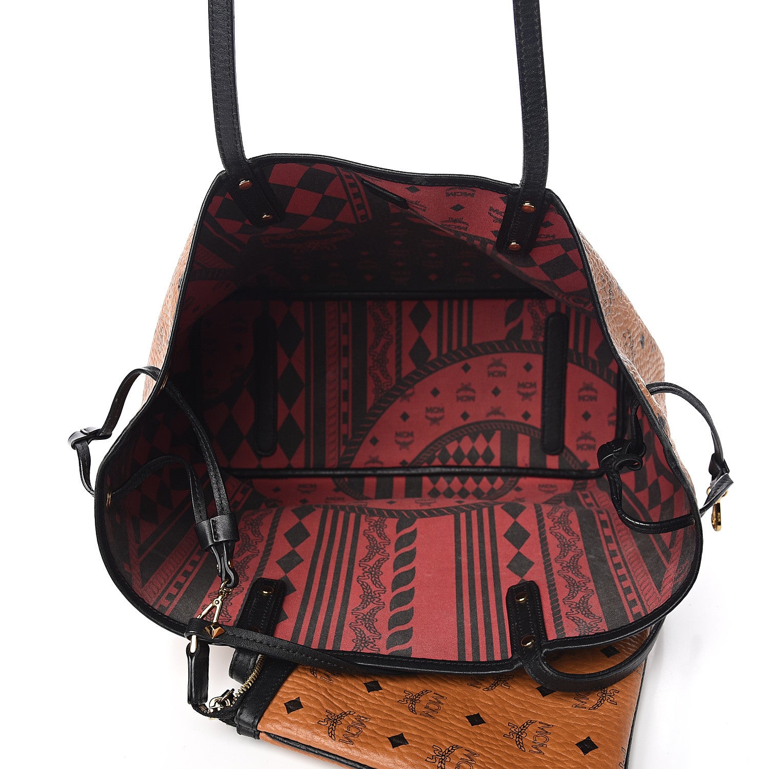 MCM Visetos Medium Project Reversible Shopper Tote Cognac 8 of 16