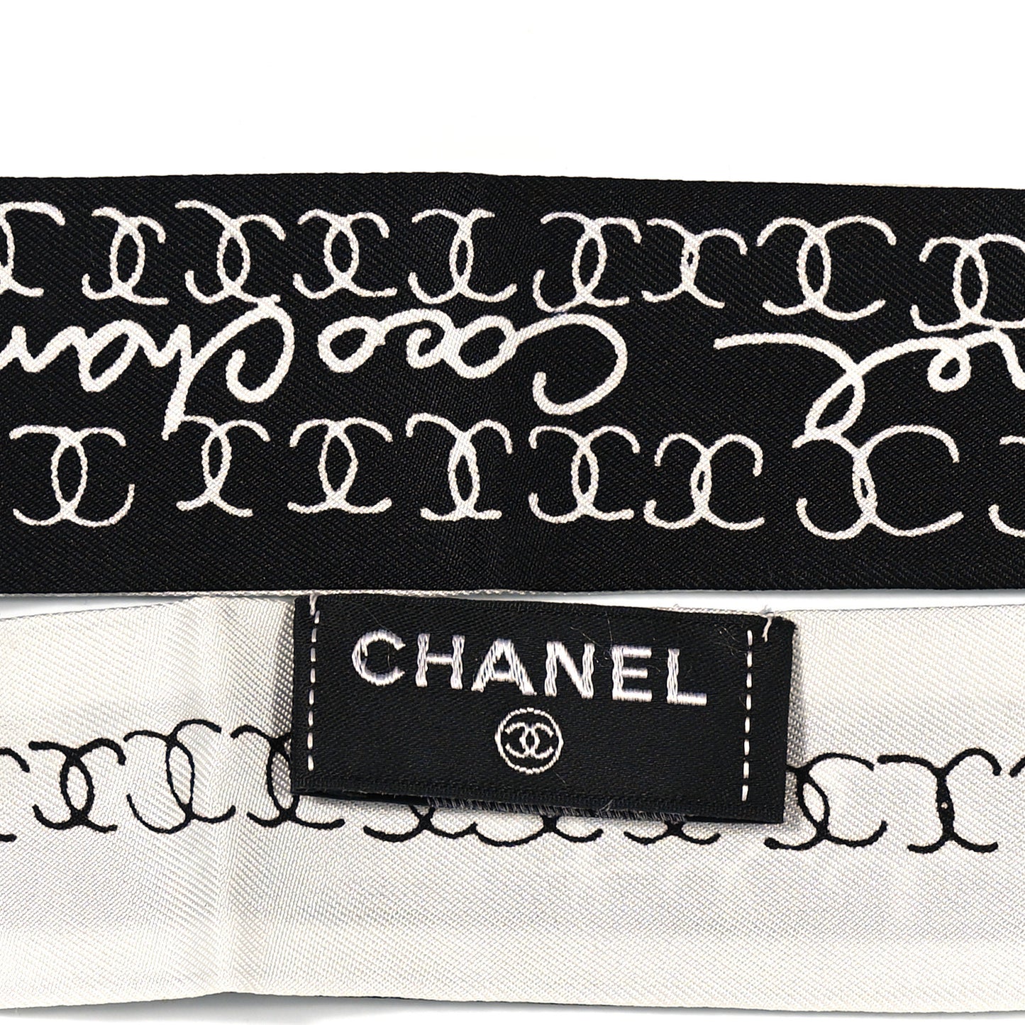 Silk CC Slim Bandeau Scarf Black White