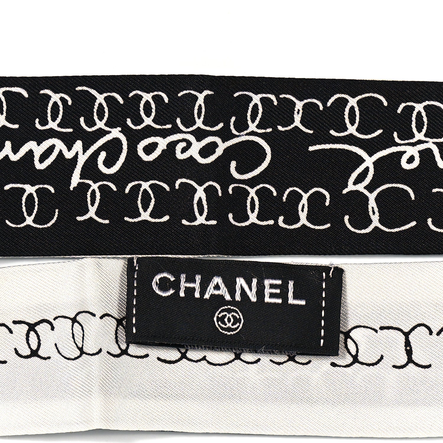Chanel Silk CC Slim Bandeau Scarf Black White 4 of 7