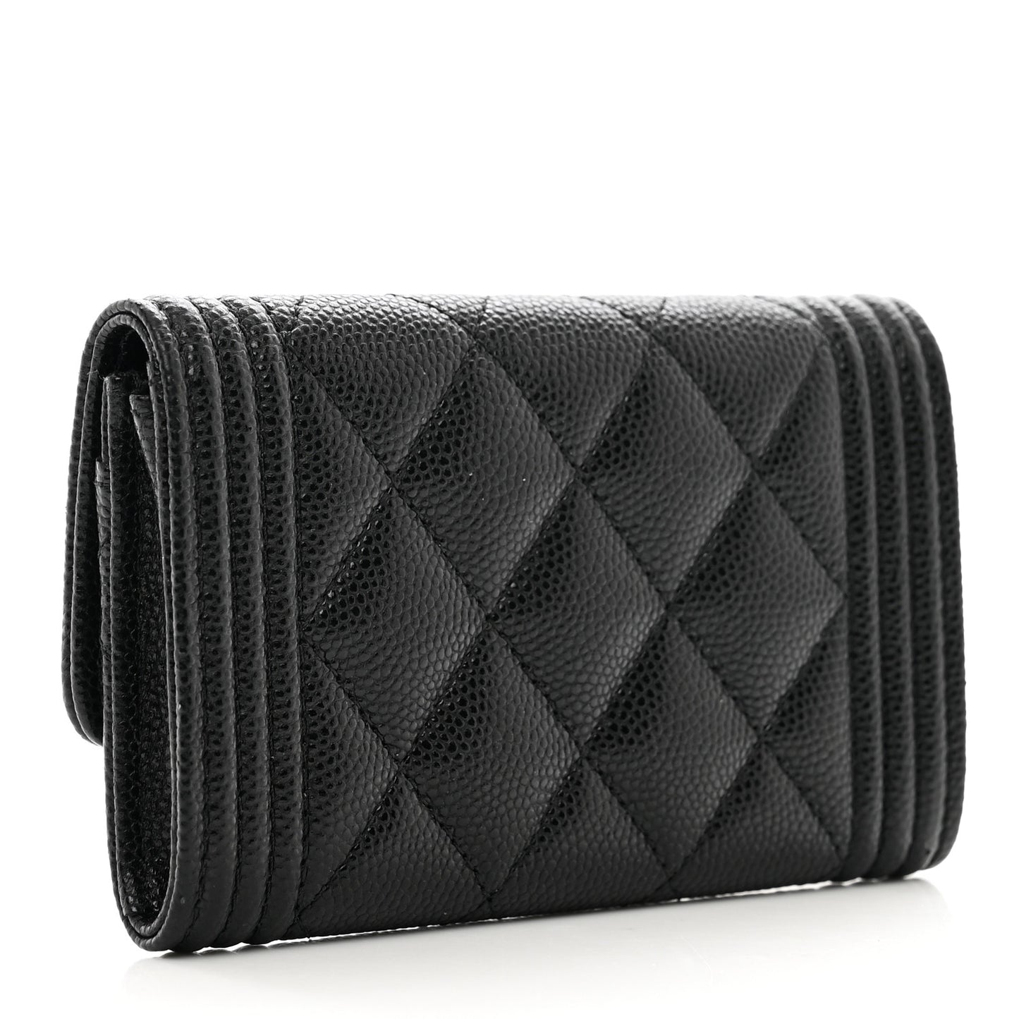 Caviar Quilted Boy Flap Card Holder Black