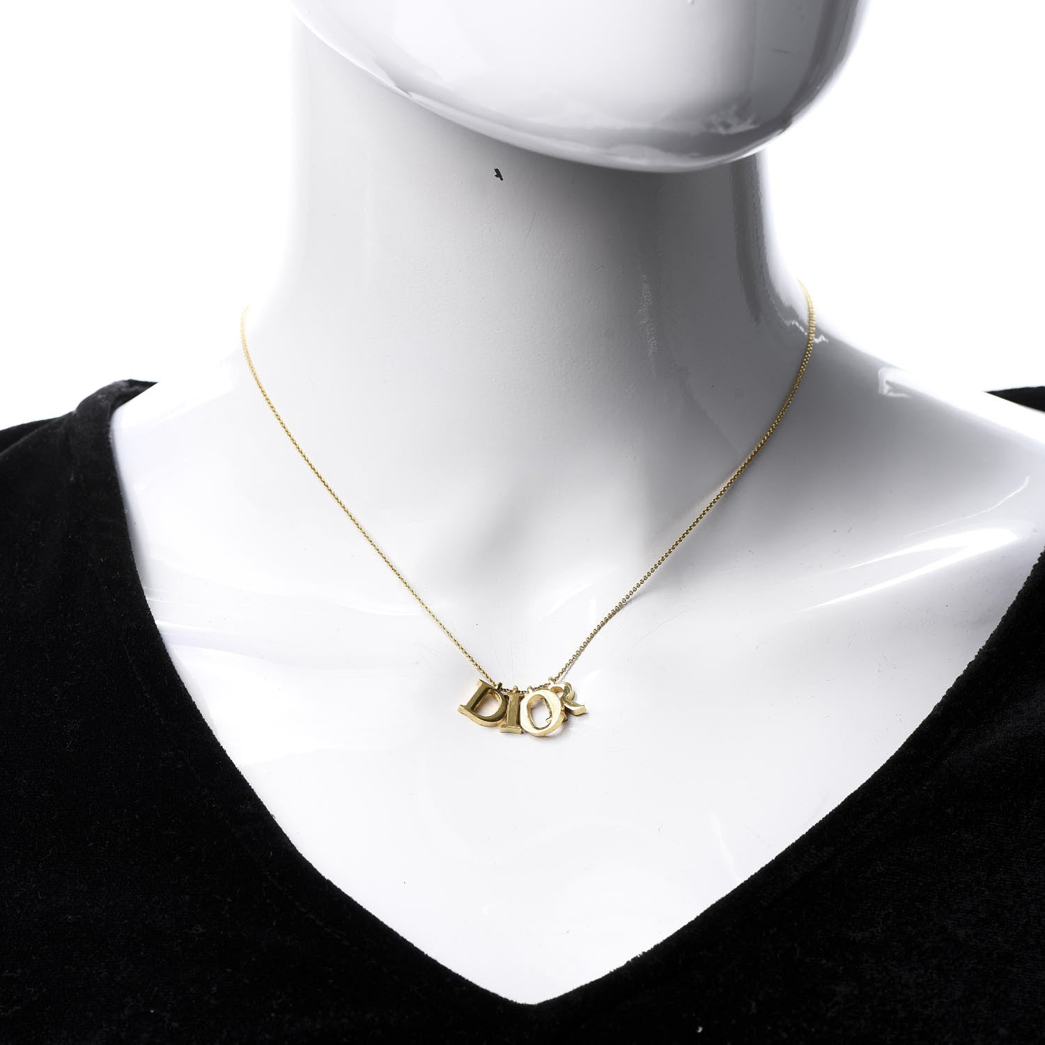 Christian Dior Metal Crystal Logo Necklace Gold 2 of 5