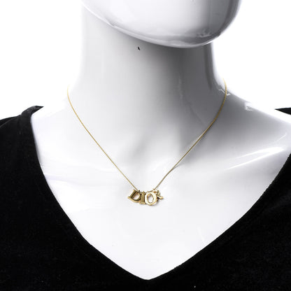 Christian Dior Metal Crystal Logo Necklace Gold 2 of 5