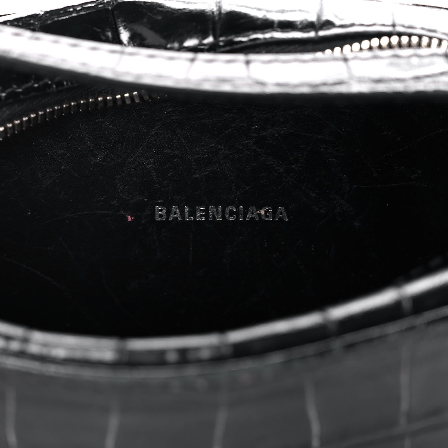 Balenciaga Shiny Calfskin Logo Crocodile Embossed XS Everyday Camera Bag with Handle Black 6 of 17