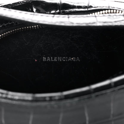 Balenciaga Shiny Calfskin Logo Crocodile Embossed XS Everyday Camera Bag with Handle Black 6 of 17