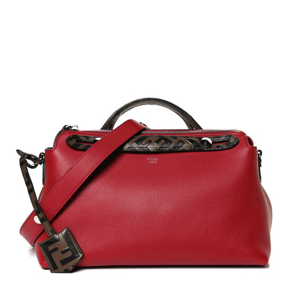 Fendi Vitello Dolce Bi-Color FF 1974 Embossed Medium By The Way Boston Bag Fragola Maya Black 2 of 13