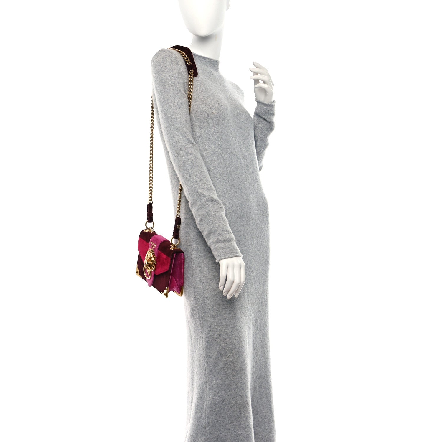 Prada Velluto Lions Head Cahier Shoulder Bag Ribes Fuxia 2 of 8