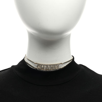 Chanel Metal Crystal Logo Choker Necklace Gold 2 of 5