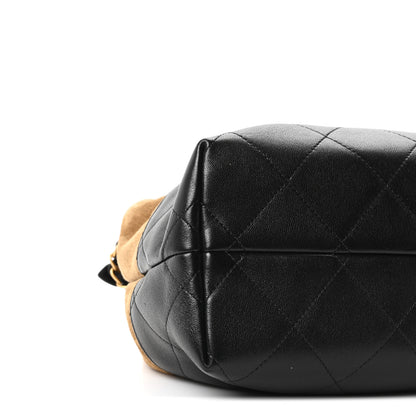 Chanel Suede Calfskin Shiny Lambskin Quilted Small Coco Base Shopping Bag Beige Black 9 of 10