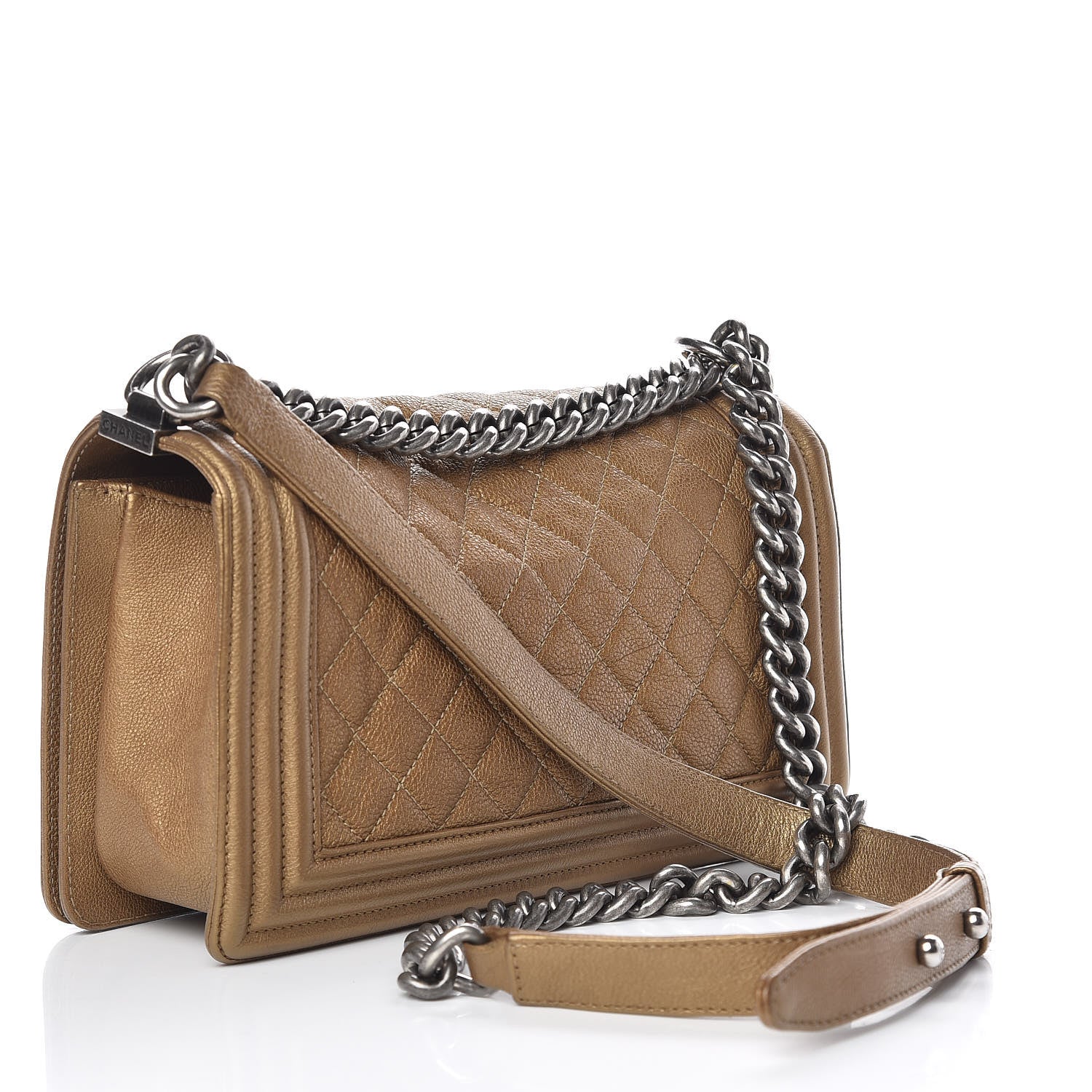 Chanel Metallic Calfskin Quilted Medium Boy Flap Dark Gold 3 of 21
