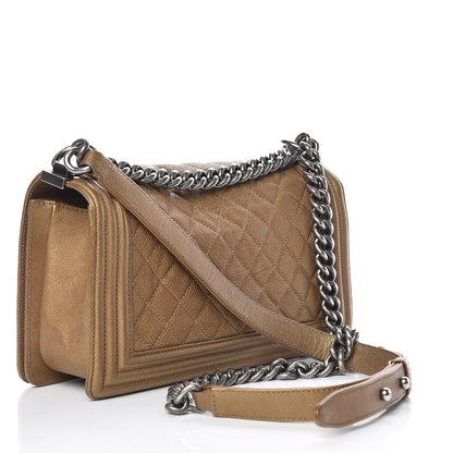 Chanel Metallic Calfskin Quilted Medium Boy Flap Dark Gold 3 of 21